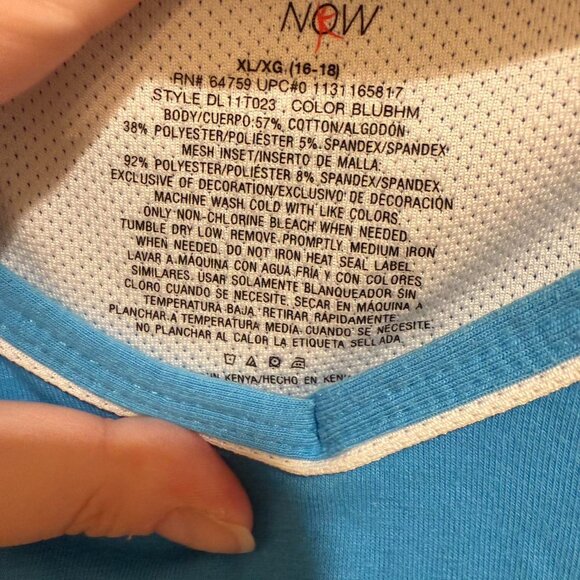 Danskin Blue and White Short Sleeve Athletic Shirt Mesh Panels XL - Picture 2 of 5